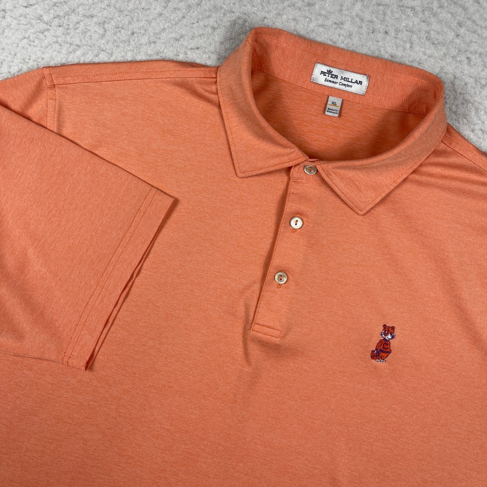 Clemson Tigers Polo Shirt Mens XL Orange Peter Millar Summer Comfort Golf Mascot